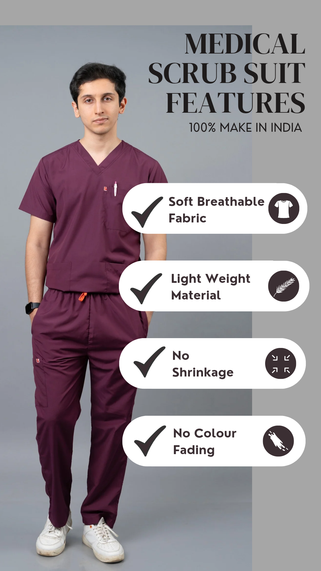 Vastramedwear Medical Scrub Suit for Doctors Men Wine