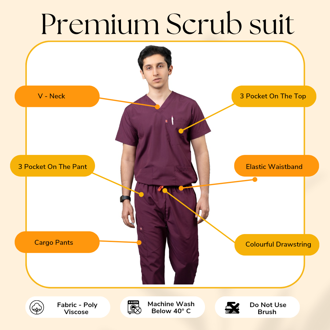 Vastramedwear Medical Scrub Suit for Doctors Men Wine