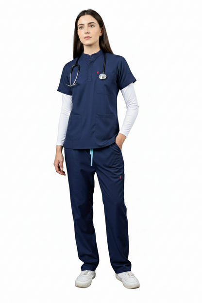Vastramedwear Premium Women's New Gen Scrubsuit | Mandarin collar | Flexibile & Comfortable Top & Bottom | Easily Accessible 6 Pockets | Uniform for Doctors