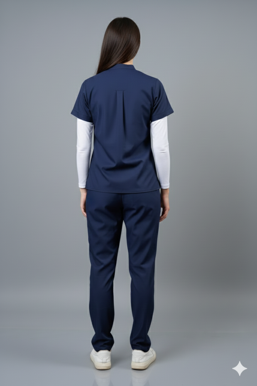 Vastramedwear Premium Women's New Gen Scrubsuit | Mandarin collar | Flexibile & Comfortable Top & Bottom | Easily Accessible 6 Pockets | Uniform for Doctors