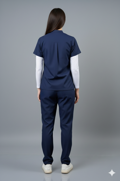 Vastramedwear Premium Women's New Gen Scrubsuit | Mandarin collar | Flexibile & Comfortable Top & Bottom | Easily Accessible 6 Pockets | Uniform for Doctors