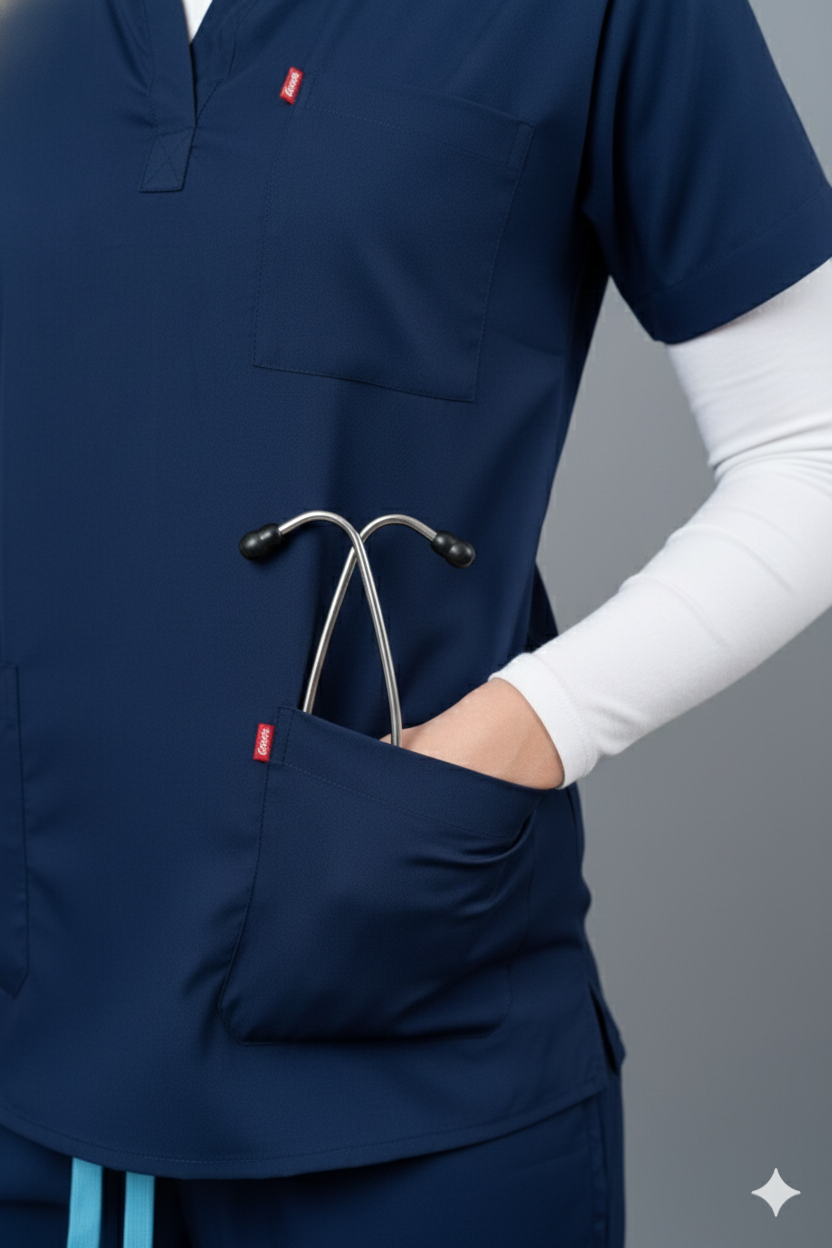 Vastramedwear Premium Women's New Gen Scrubsuit | Mandarin collar | Flexibile & Comfortable Top & Bottom | Easily Accessible 6 Pockets | Uniform for Doctors