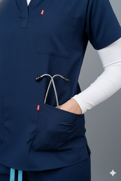 Vastramedwear Premium Women's New Gen Scrubsuit | Mandarin collar | Flexibile & Comfortable Top & Bottom | Easily Accessible 6 Pockets | Uniform for Doctors
