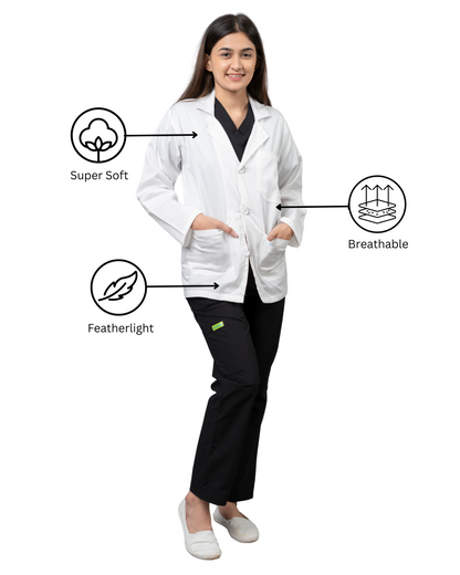 VastraMedwear Full Sleeves Lab Coat/Apron for Chemistry Lab and Medical Students Women