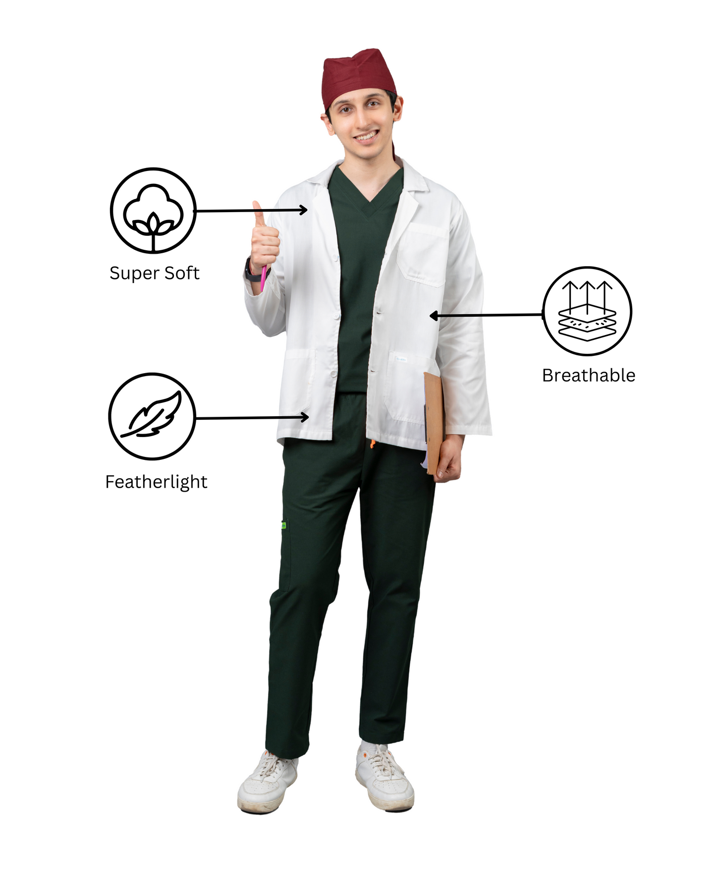 VastraMedwear Full Sleeves Lab Coat/ Apron for Chemistry Lab and Medical Students Men