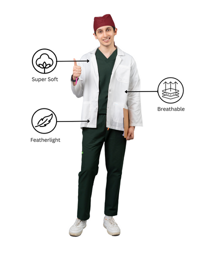 VastraMedwear Full Sleeves Lab Coat/ Apron for Chemistry Lab and Medical Students Men