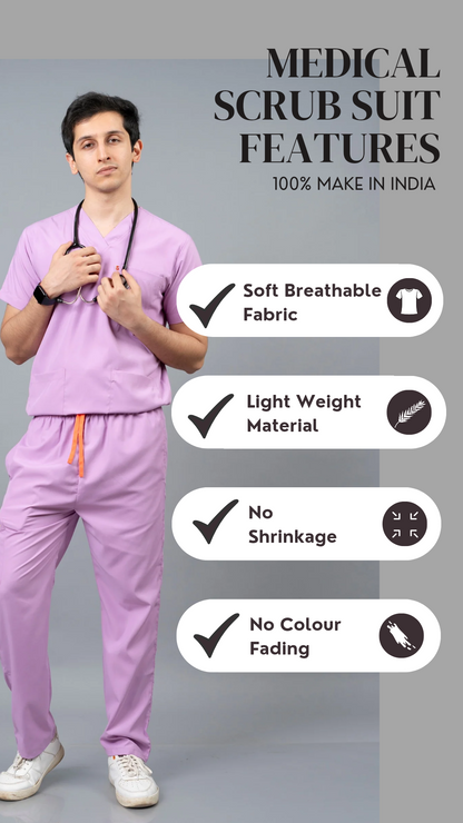Vastramedwear Medical Scrub Suit for Doctors Men Lavender